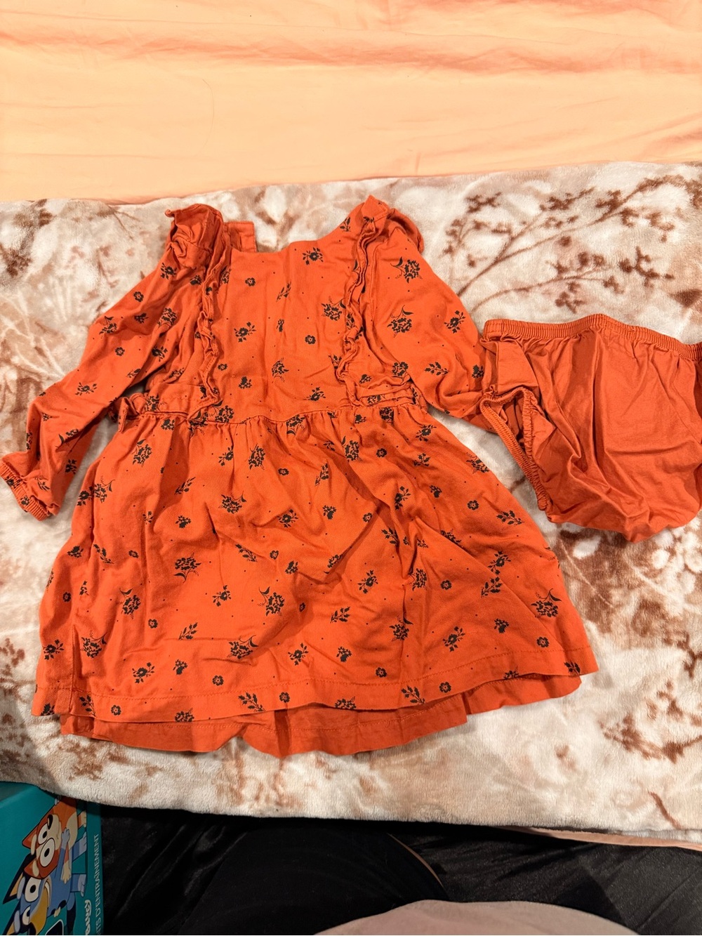 Toddler Orange Floral Ruffle Dress with Matching Bloomers